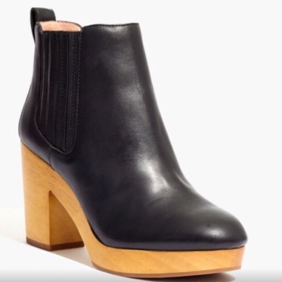 NWOT Madewell Marco Black Leather Chelsea Wood Platform Clogs Ankle Boots - Picture 2 of 9